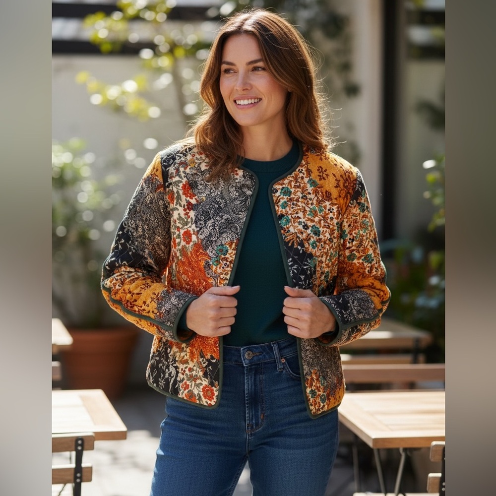 &merci Patchwork Quilted Jacket - Size Small boho chic
